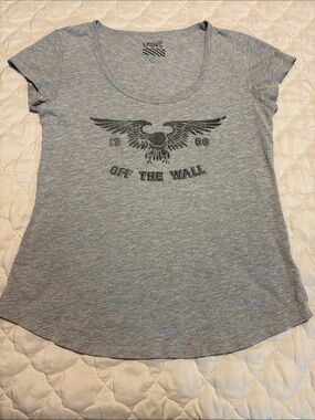 Vans Gray Scoop Neck 'Off The Wall' Eagle Graphic Tee